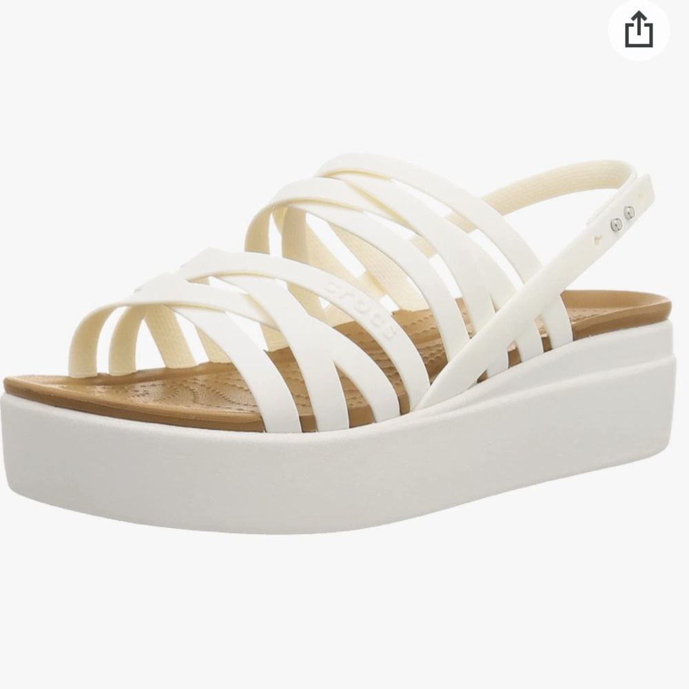 WOMEN'S CROCS BROOKLYN STRAPPY WHITE LOW WEDGE PLATFORM SANDALS